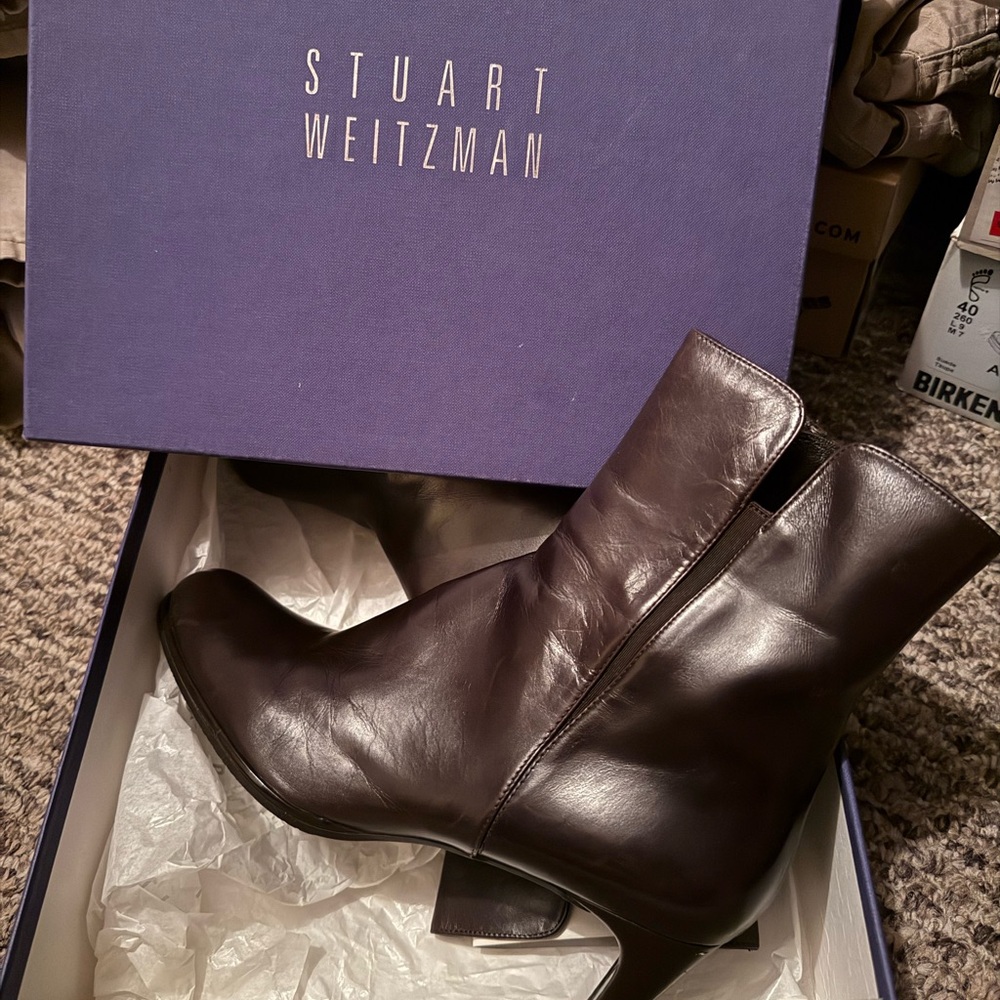 Stuart Weitzman Brown Heeled Boots with Sleek Design